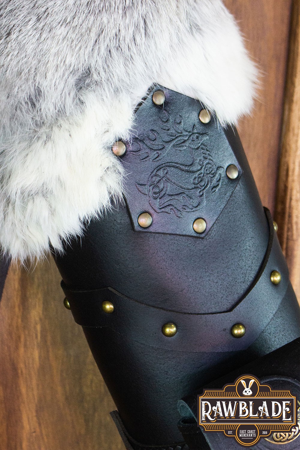 Viking Leather Bracer with Fur, Black