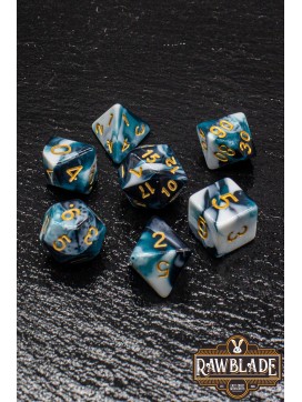 Marble 2 Colors Dice Set - Teal/White