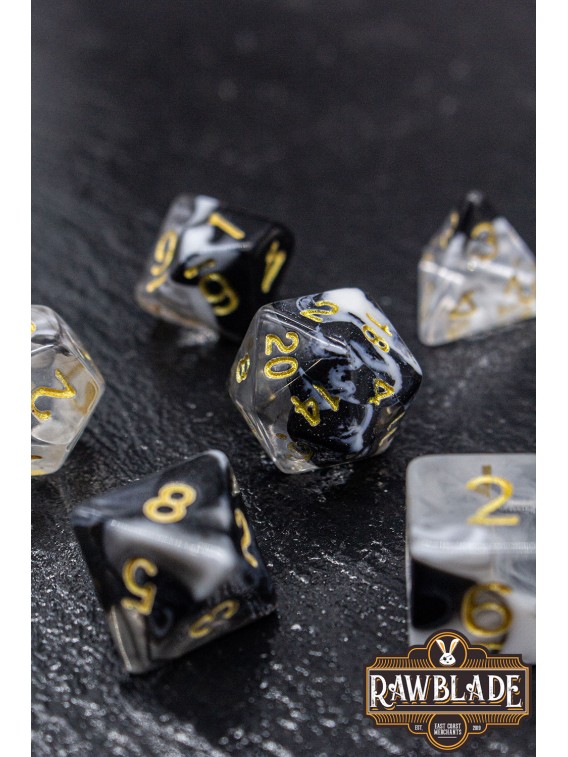 Marble Transparent Dice Set - Transparent Black/White