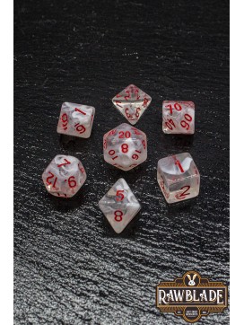 Marble Transparent Dice Set - Transparent White/Red