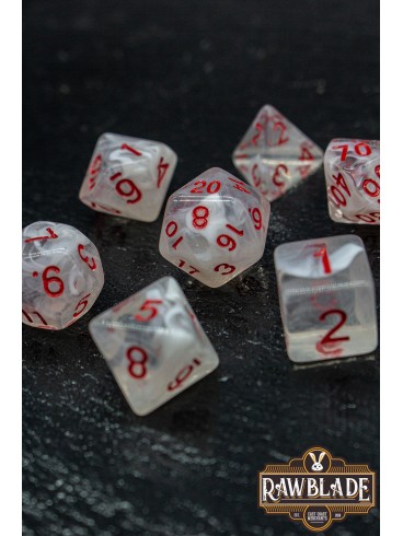 Marble Transparent Dice Set - Transparent White/Red