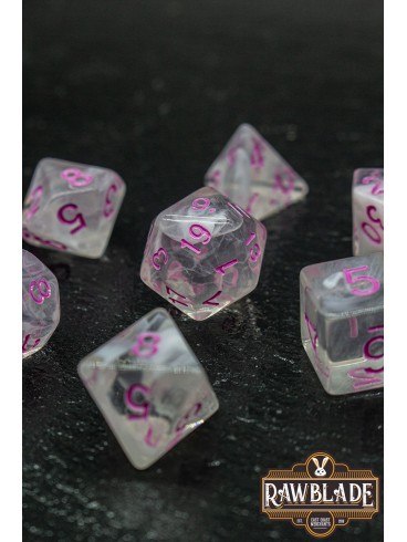 Marble Transparent Dice Set - Transparent White/Pink