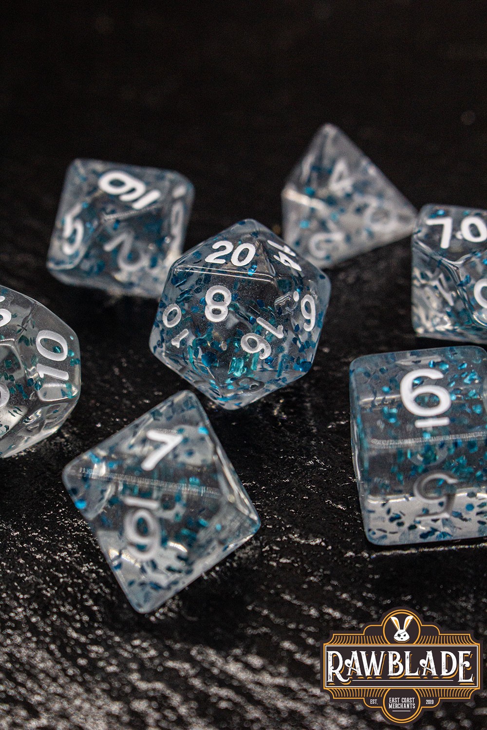 Transparent Glitter Dice Set - Blue - Rawblade