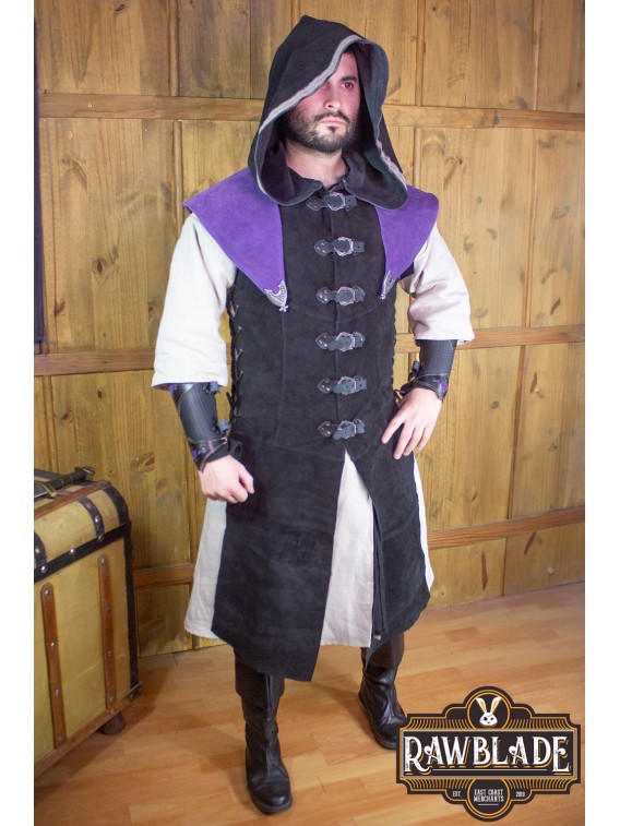 Karanthir Leather Jerkin - Black/Purple