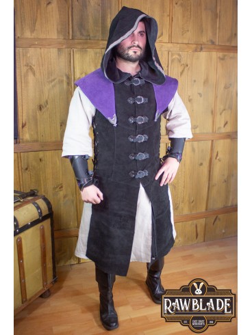 Karanthir Leather Jerkin - Black/Purple